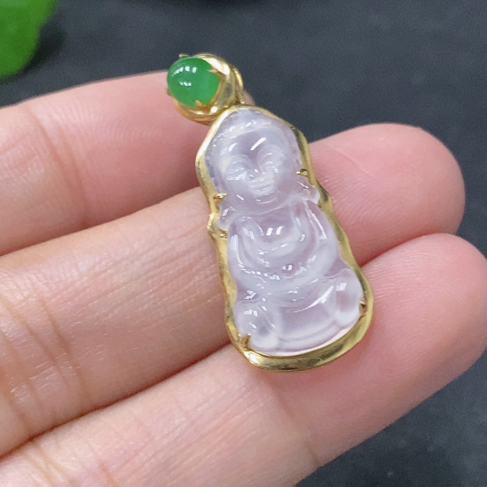 Jadeite Baby Buddha Pendant with Setting, Approximately | Huiliu Certified