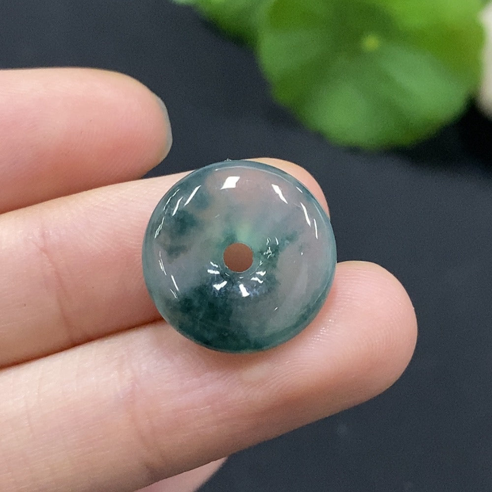 Jadeite safety buckle pendant with natural green jade, weighing approximately 2.76 grams, crafted by HKHQ.