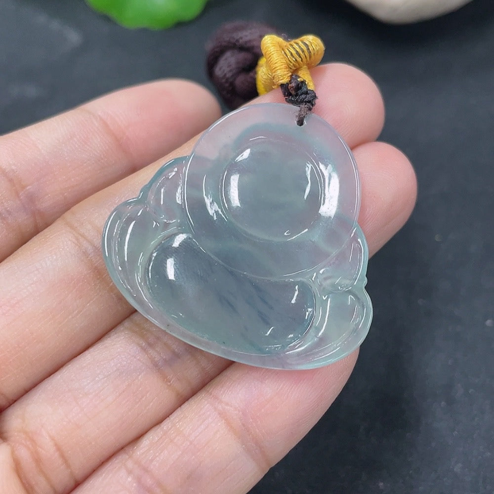 Jadeite Pendant Buddha, Total Weight Including Rope 9.86g