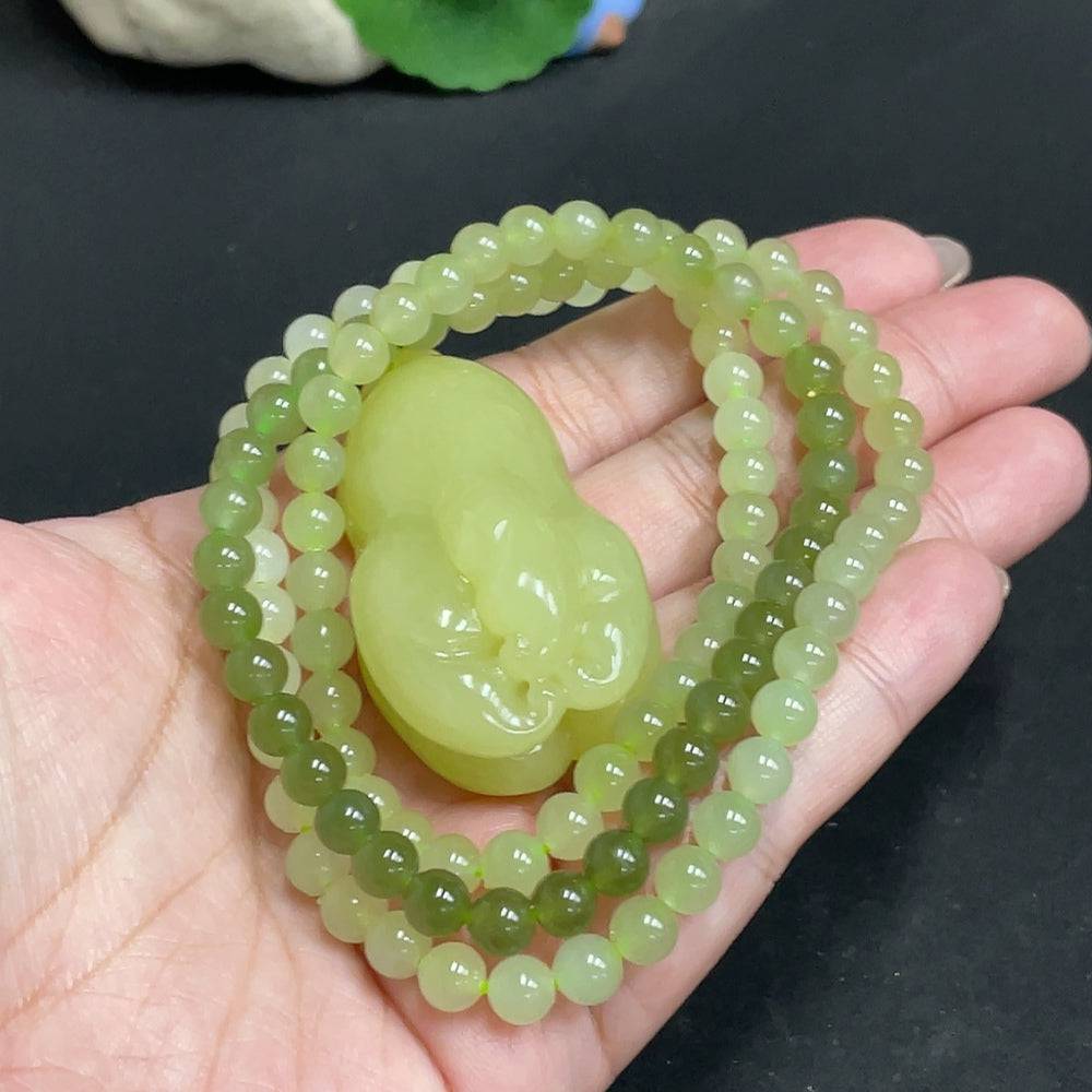 Huiliu Hetian Jade Pendant with Bergamot and chain, certified by HUILIU HQ, showcasing smooth green jade and elegant design
