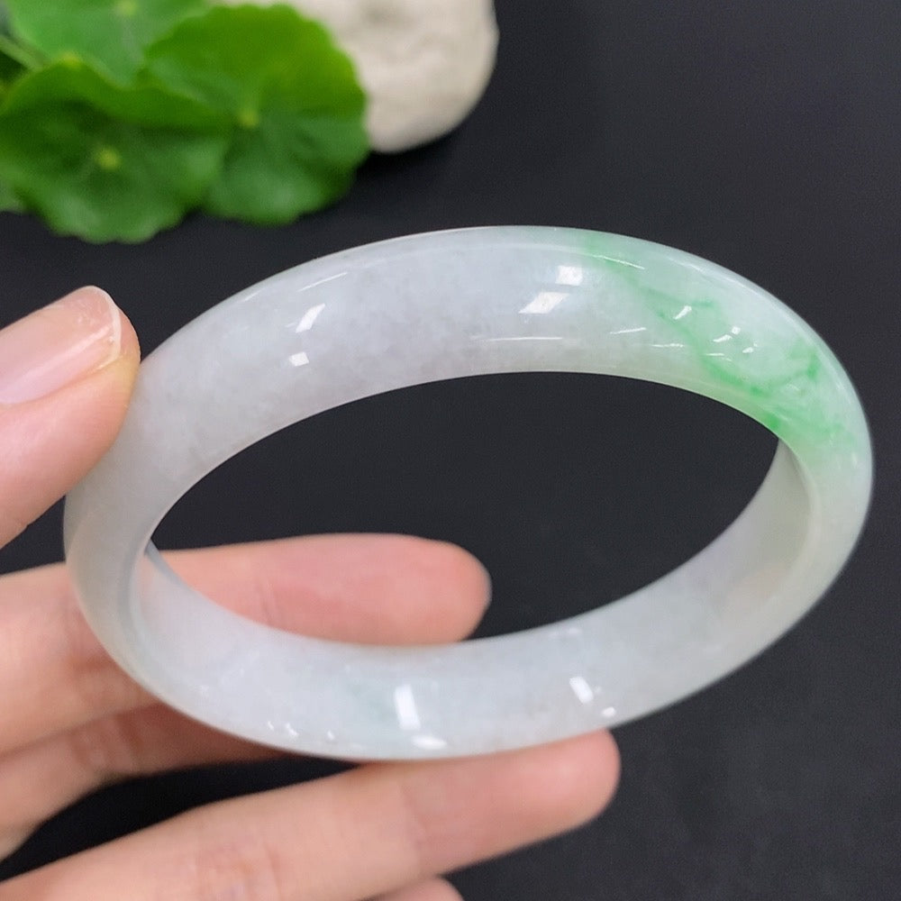Jadeite round bracelet by HKHQ, 60mm size, featuring smooth green jade beads, total weight approximately 50.5 grams.