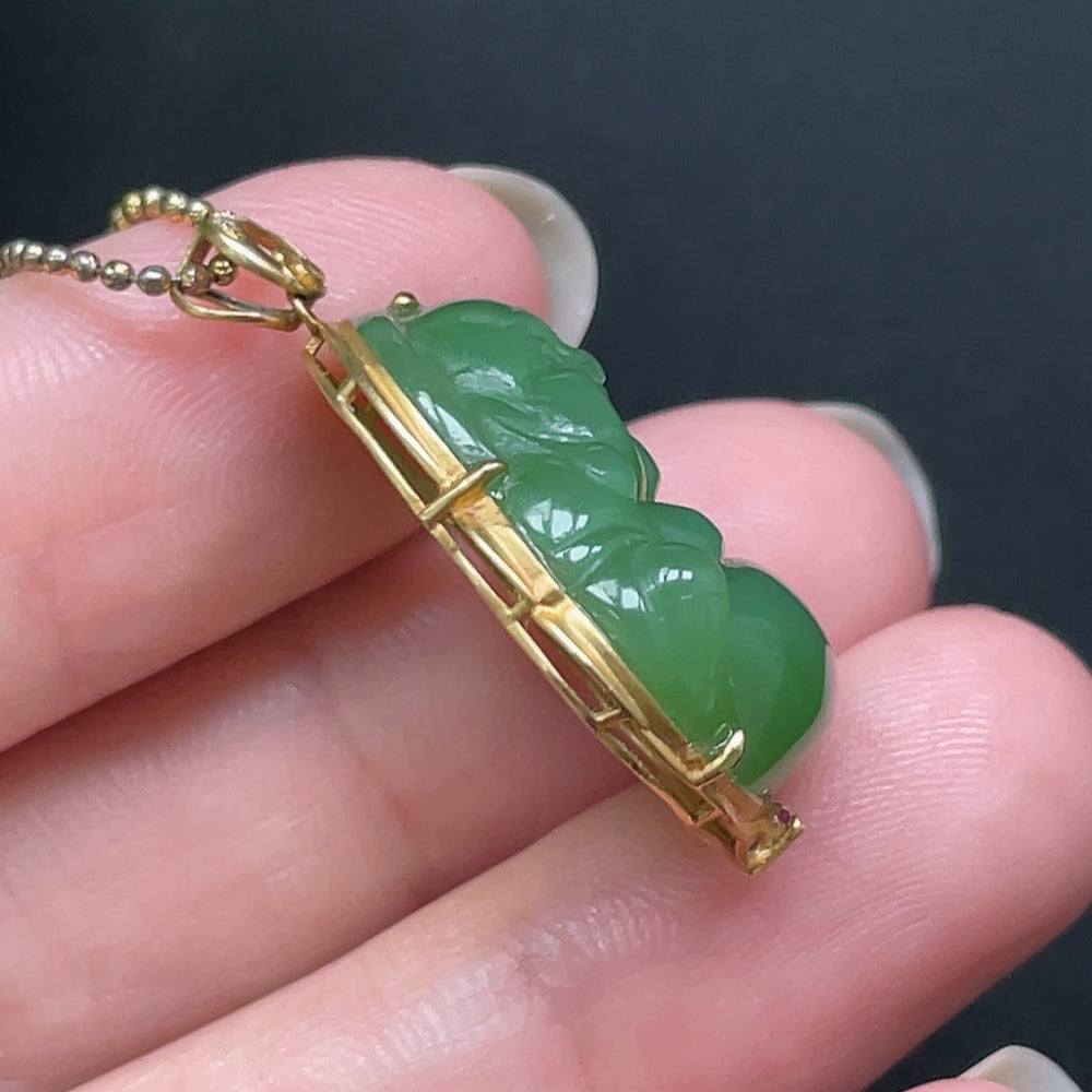 Hetian Jade Buddha Pendant in 18K Gold with Non-Gold Chain