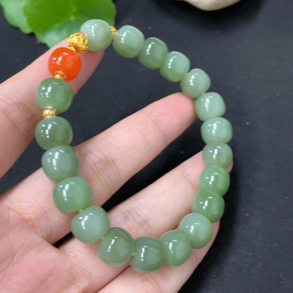 Hetian Jade Jasper Bracelet approx. 9.5mm no stamp gold-tested red spacer 66% gold content other parts 18k gold non-Hetian Jade bead (red)