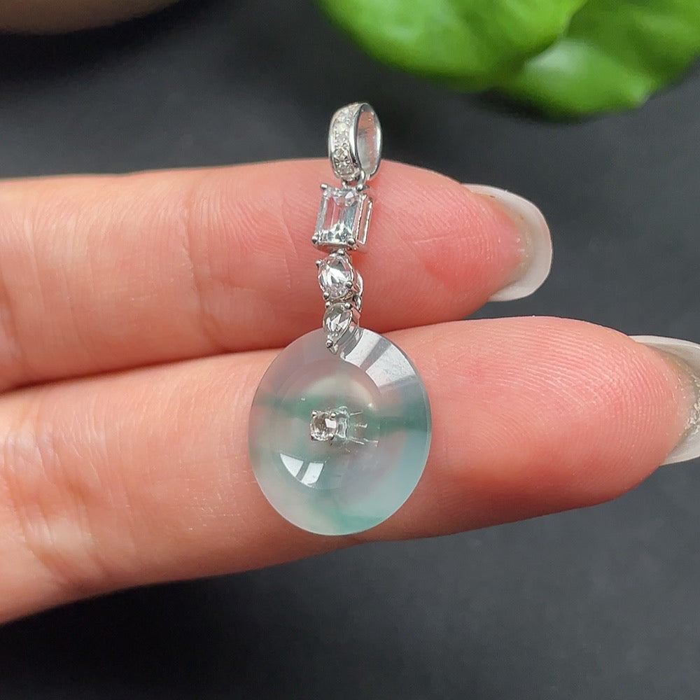 Jadeite inlaid pendant with diamonds (the top clasp is set with real diamonds, the rest large stones are non-diamond) 18k