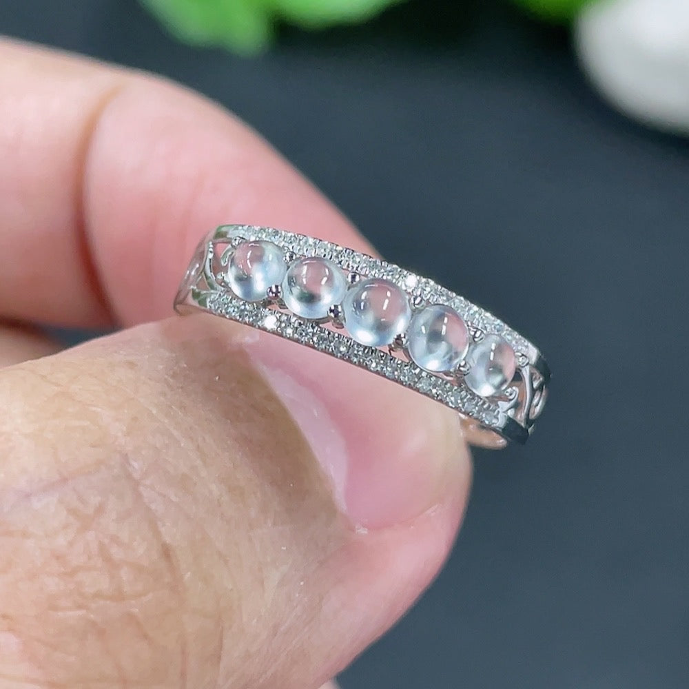 Jadeite Cabochon Ring, 18k Gold with Diamond Accents