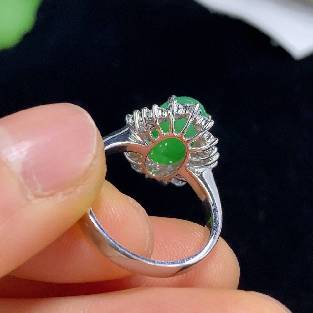 Huiliu Jadeite ring set with diamond accents, showcasing a smooth jadeite gemstone and sparkling diamond details.