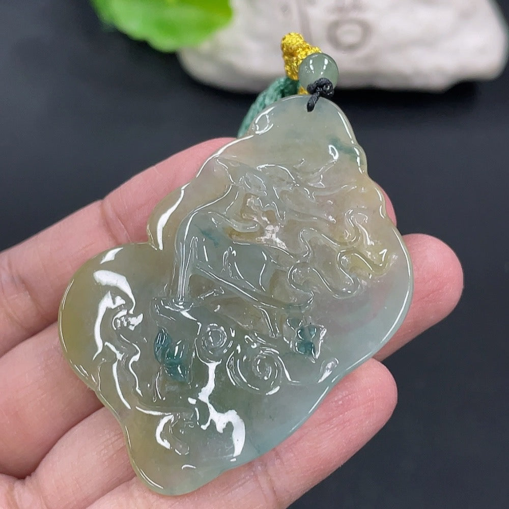 Huiliu Jadeite Pendant featuring a smooth, polished jade stone with intricate carvings, designed to be worn close to the skin.