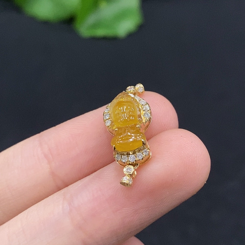 Jadeite Inlaid Pendant . Color Origin Undetermined With Diamond Accents | Huiliu Certified