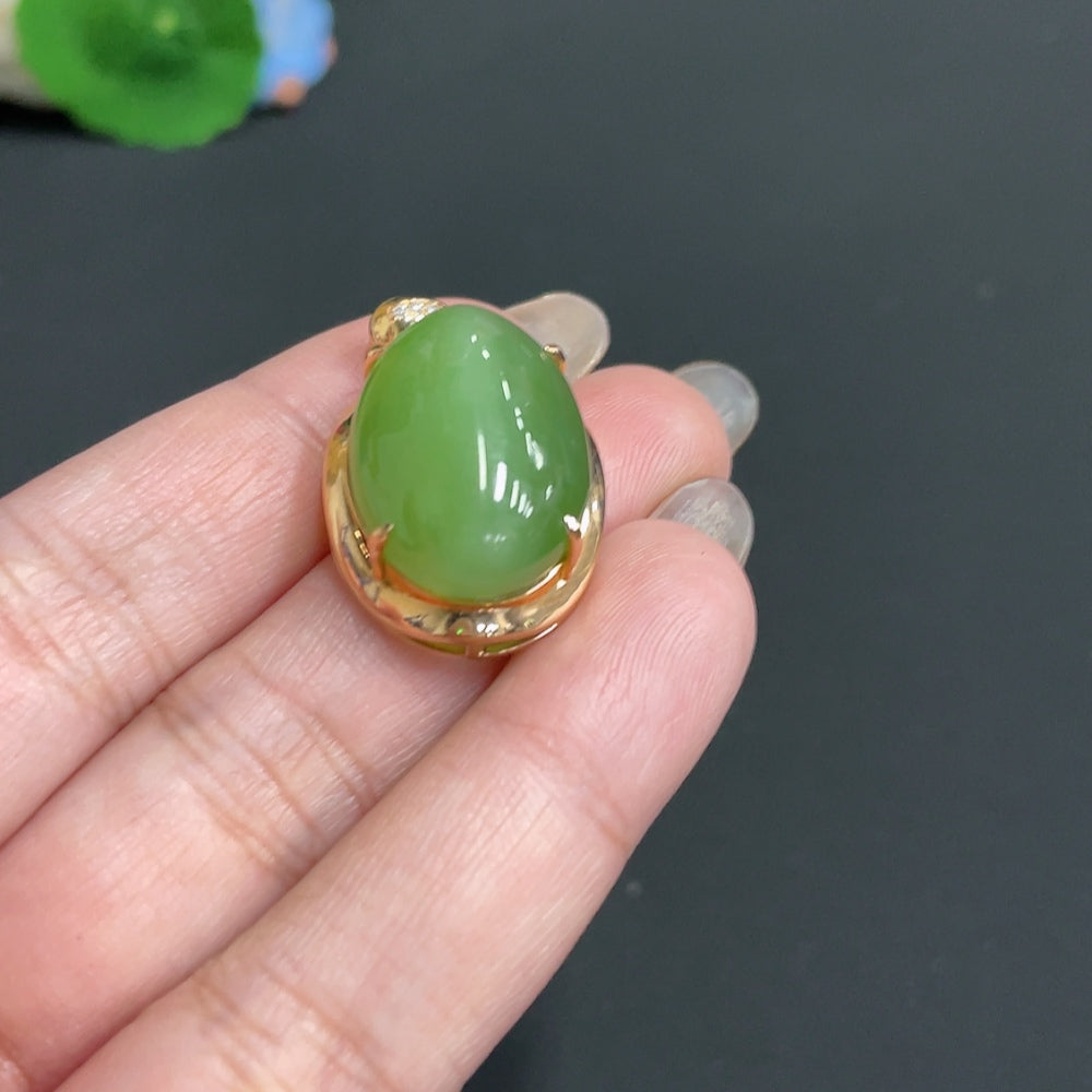 Hetian Jade Jasper Inlaid Pendant . with Diamond Accents | Huiliu Certified