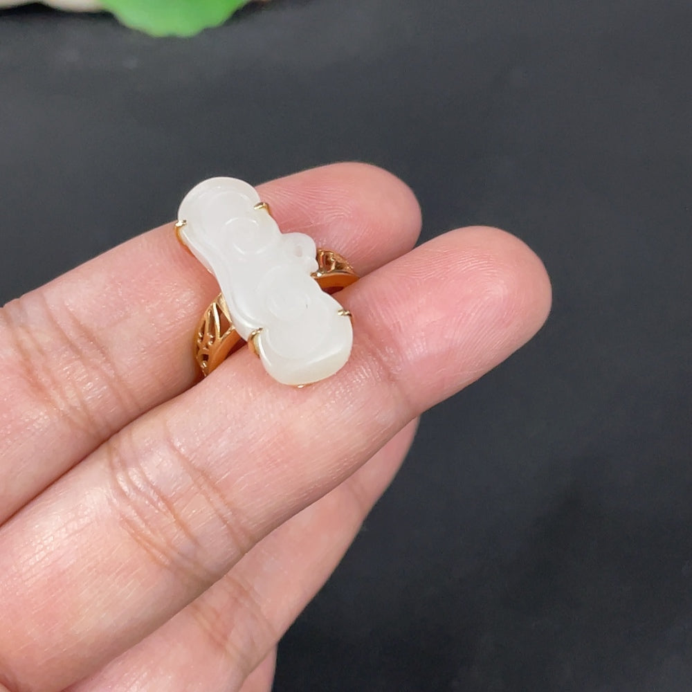 Hetian Jade Inlaid Ring Ruyi . | Huiliu Certified