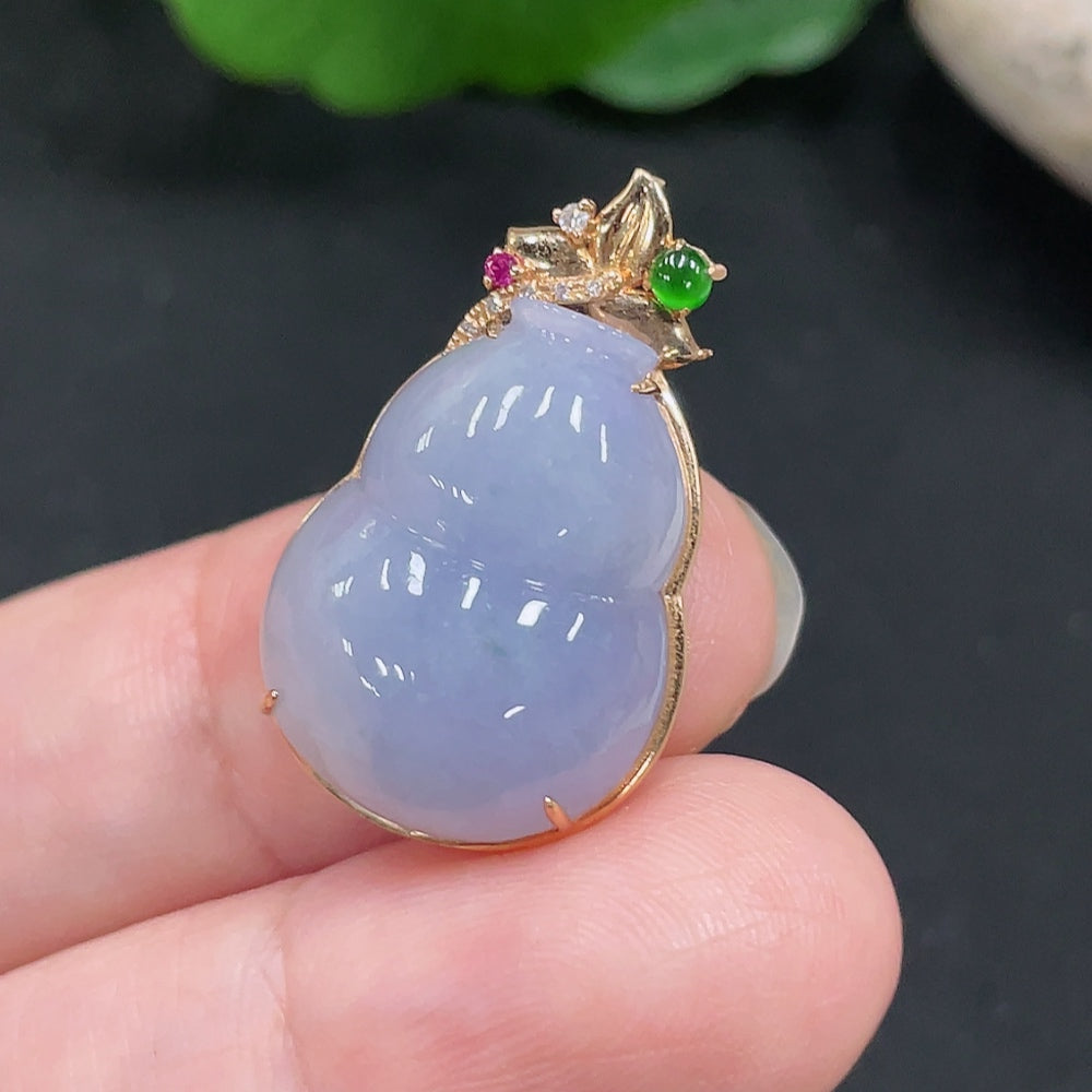Jadeite Gourd Inlaid Pendant . (Non-Diamond) | Huiliu Certified