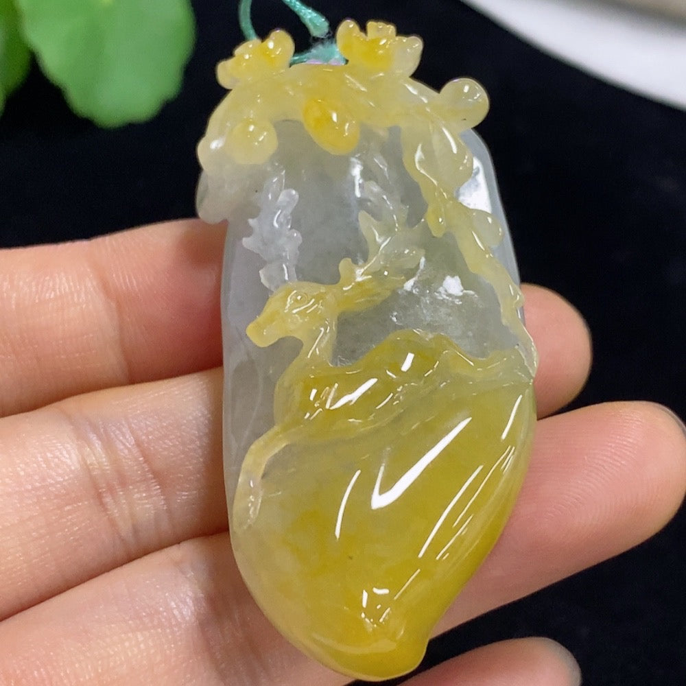 Jadeite Deer Pendant, Total Weight Approx. 39.36g