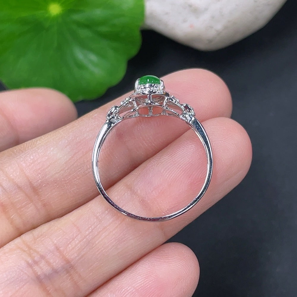 Jadeite Cabochon Ring with 18K Gold (Accented with Diamonds)