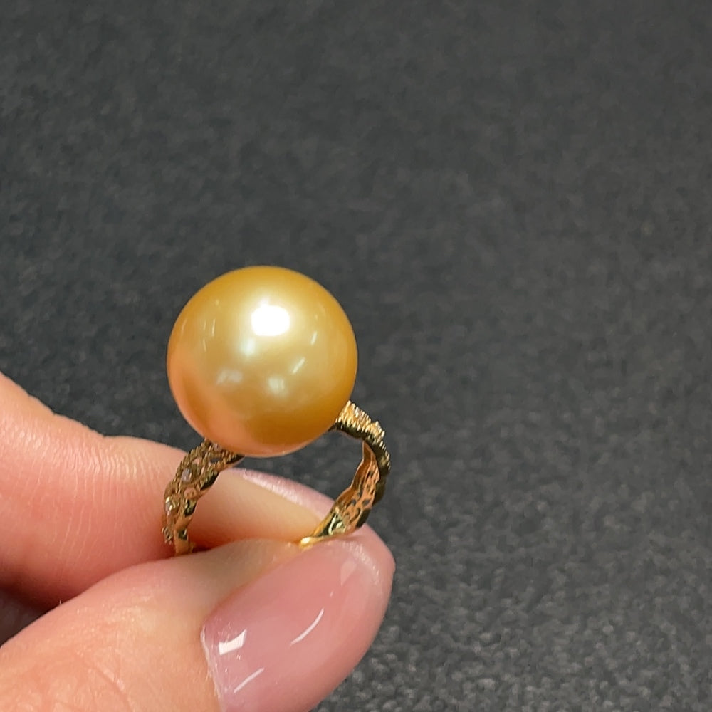 Seawater Pearl Ring 18K Gold Color Origin Undetermined Non-Diamond Total Weight Approx. 4.23g Size 10 Stone 13.1mm