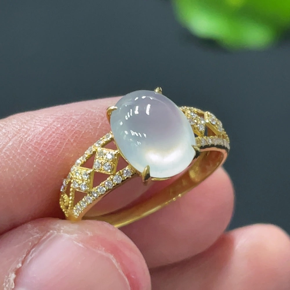 Jadeite Cabochon Inlaid Ring 18k Gold Setting Size 12.5 Total Weight Approx. 1.73g