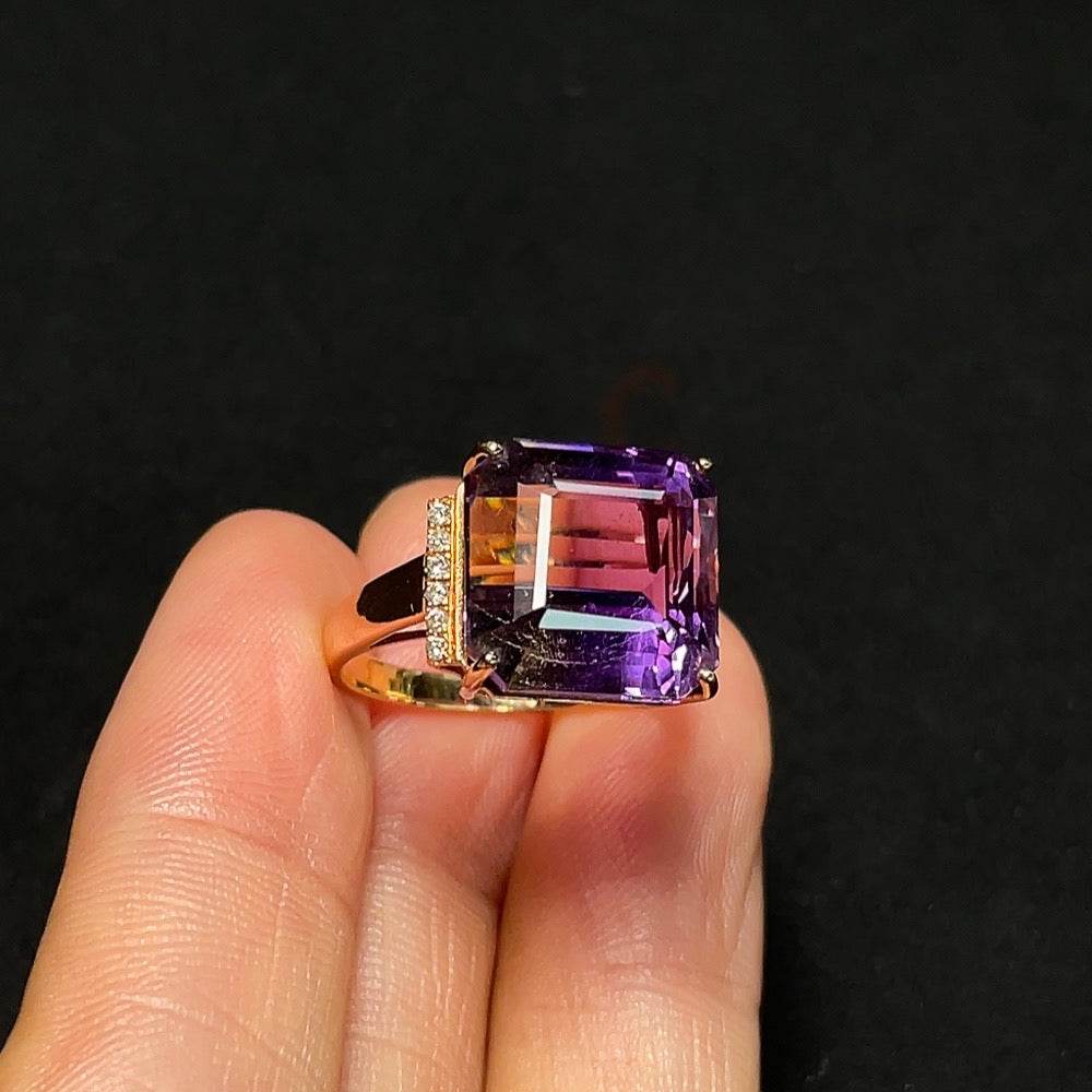 Crystal Inlaid Ring, 18K Gold, Diamond Accents