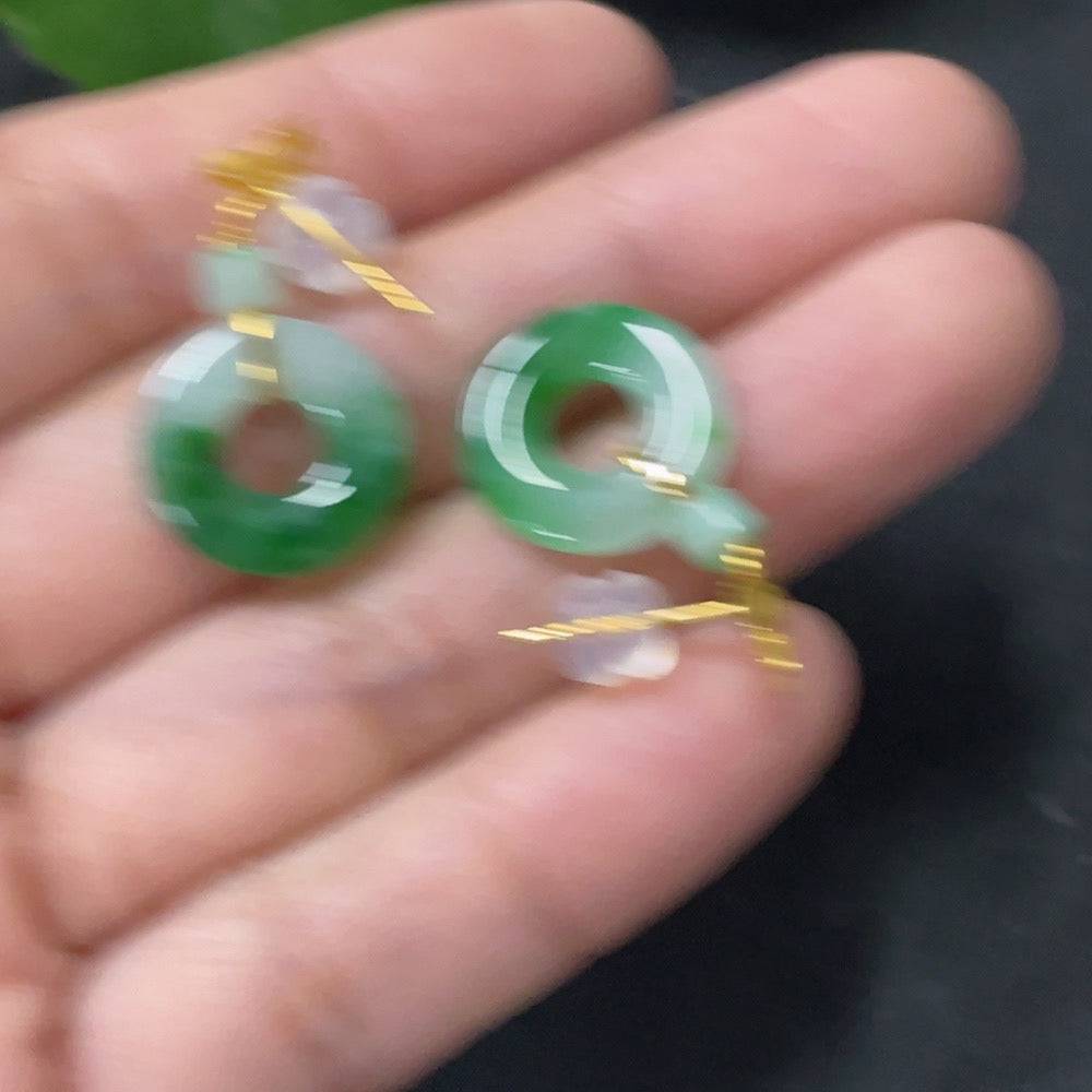 Jadeite earrings by HUILIU HQ with 18k gold and diamond accents, showcasing polished jade stones and intricate metalwork.