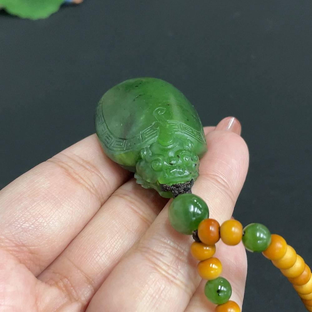 Hetian Jade Jasper pendant featuring a dragon turtle design, weight approximately 39.5g including chain, by HUILIU HQ.