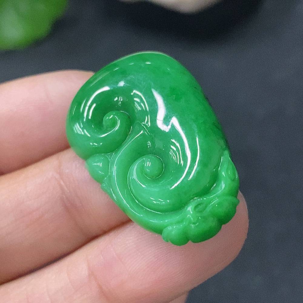 Huiliu HQ Jadeite Pendant Ruyi with intricate design, showcasing smooth green jade and detailed craftsmanship.