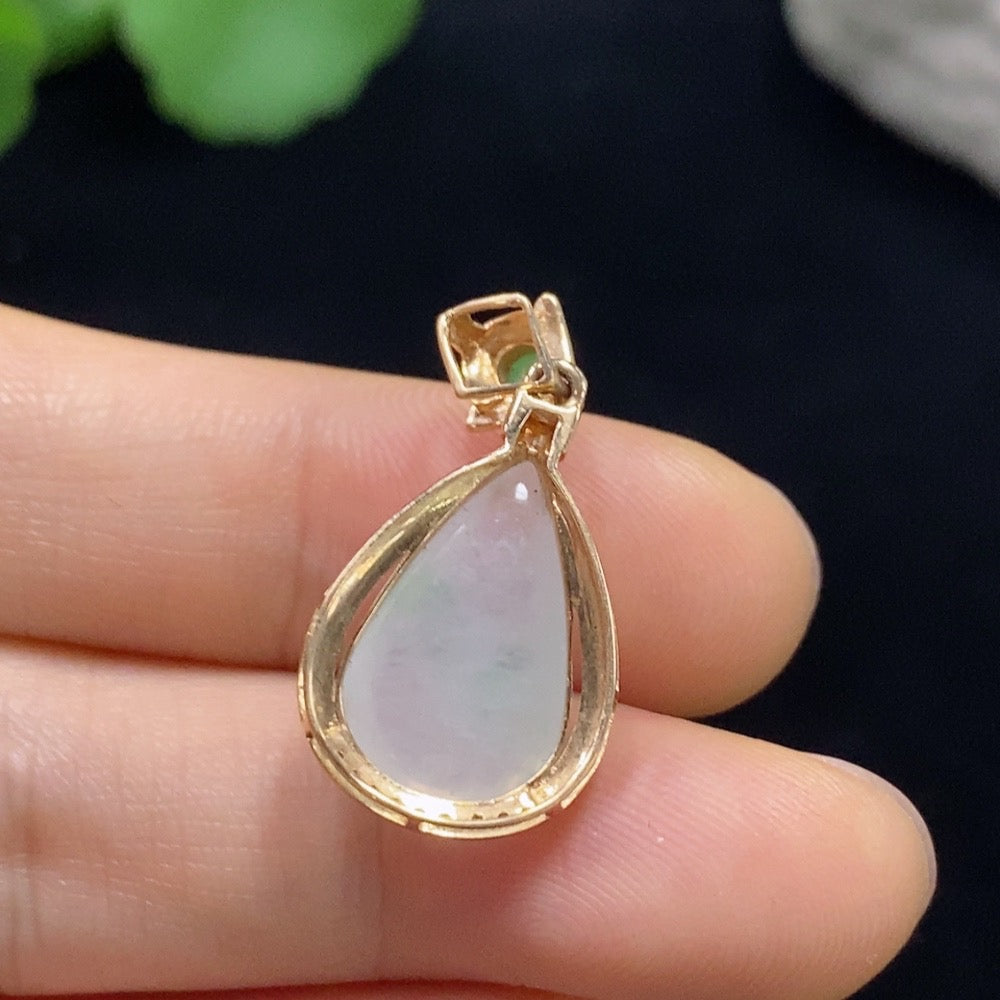 Huiliu Jadeite pendant with diamond accents, featuring a polished green jade stone and intricate design, certified by HUILIU HQ.