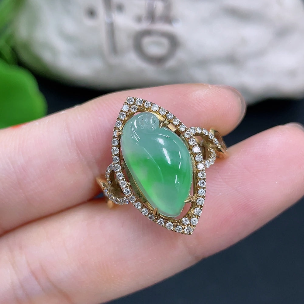 Jadeite Ring with Tested 18K Gold and Diamond Accents