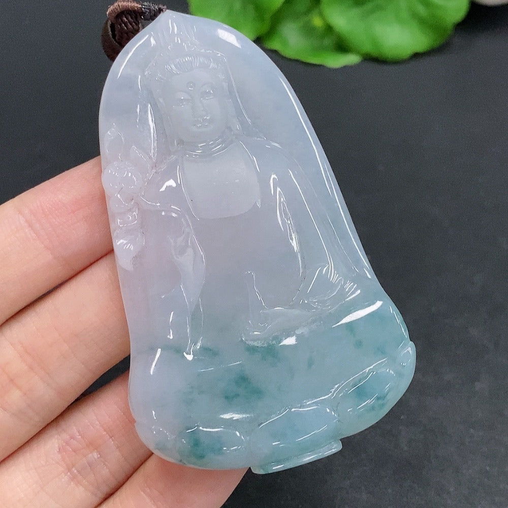 Jadeite Guanyin Pendant Total Weight Including Rope Approximately 42.8g