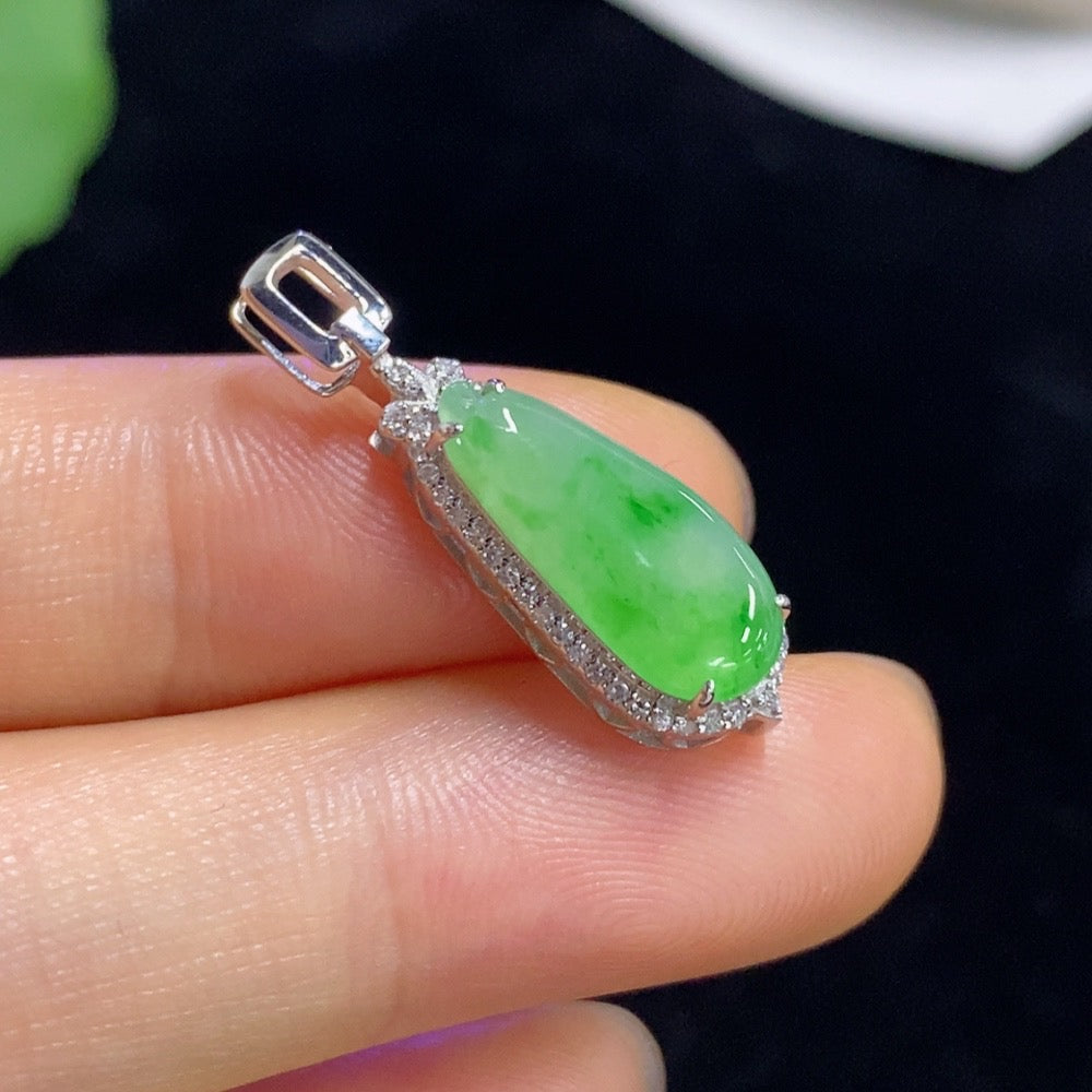 Jadeite Lucky Bean Pendant with and Diamond Accents, Approximately | Huiliu Certified