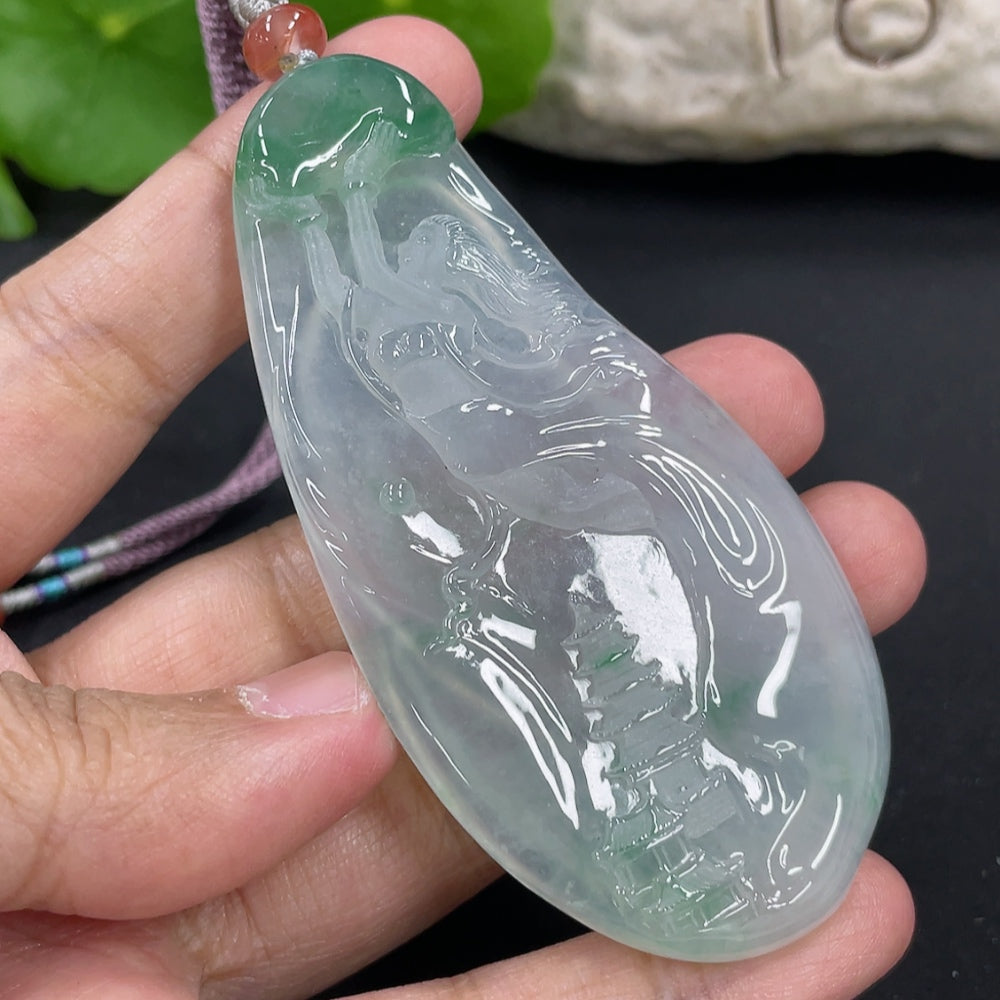 HKHQ jadeite pendant necklace with non-grade A beads, weighing approximately 40.8g, shown with collection certificate.
