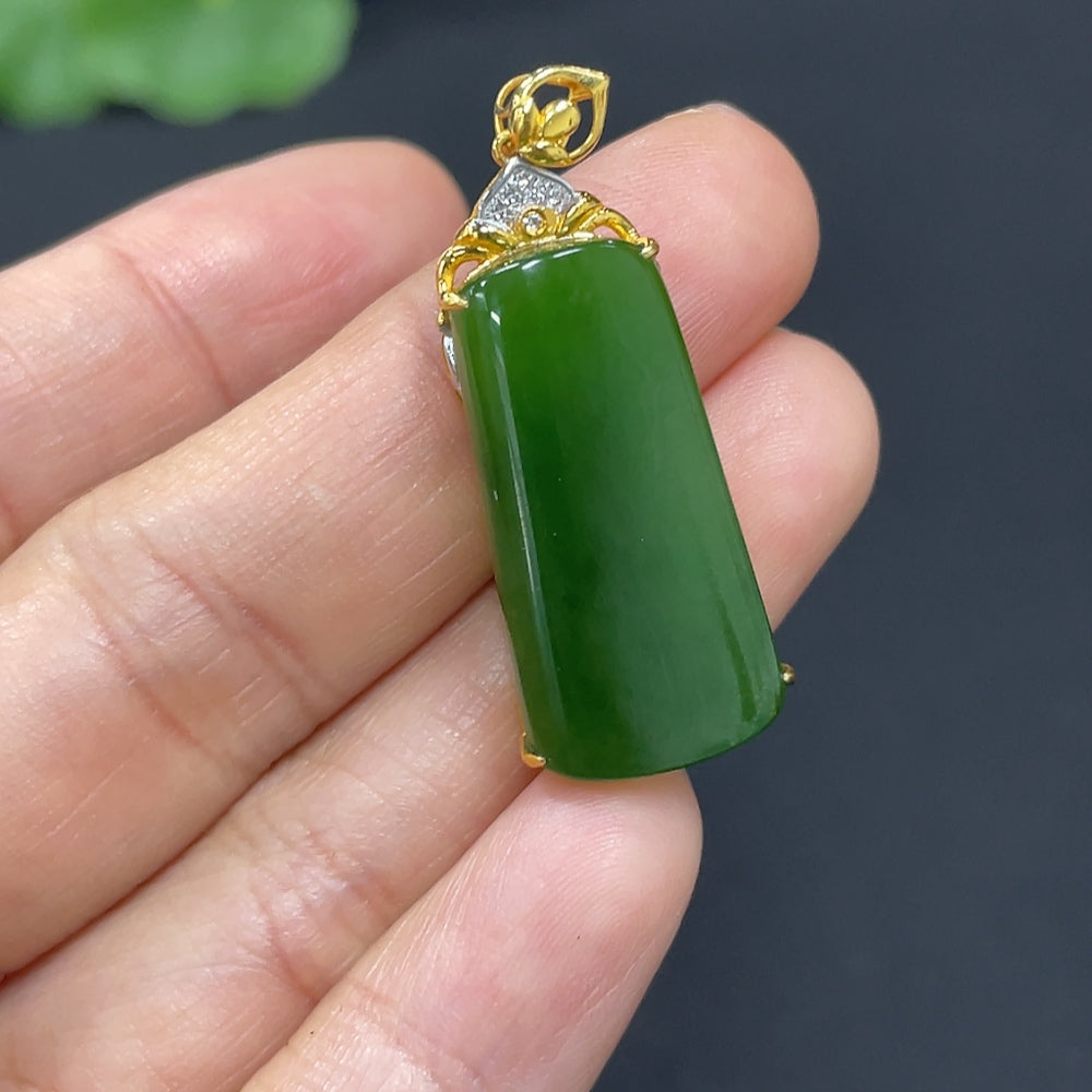 Hetian Jade Jasper Inlaid Plain Pendant . Non-Diamond | Huiliu Certified