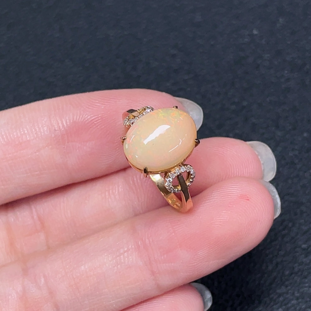 Opal Ring, Set with Diamonds, 18K Gold