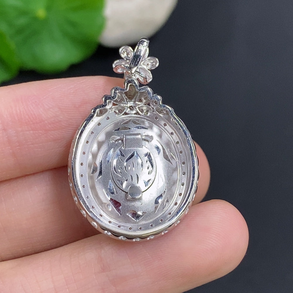 Jadeite Cabochon Pendant in 18K Gold with Diamond Accents