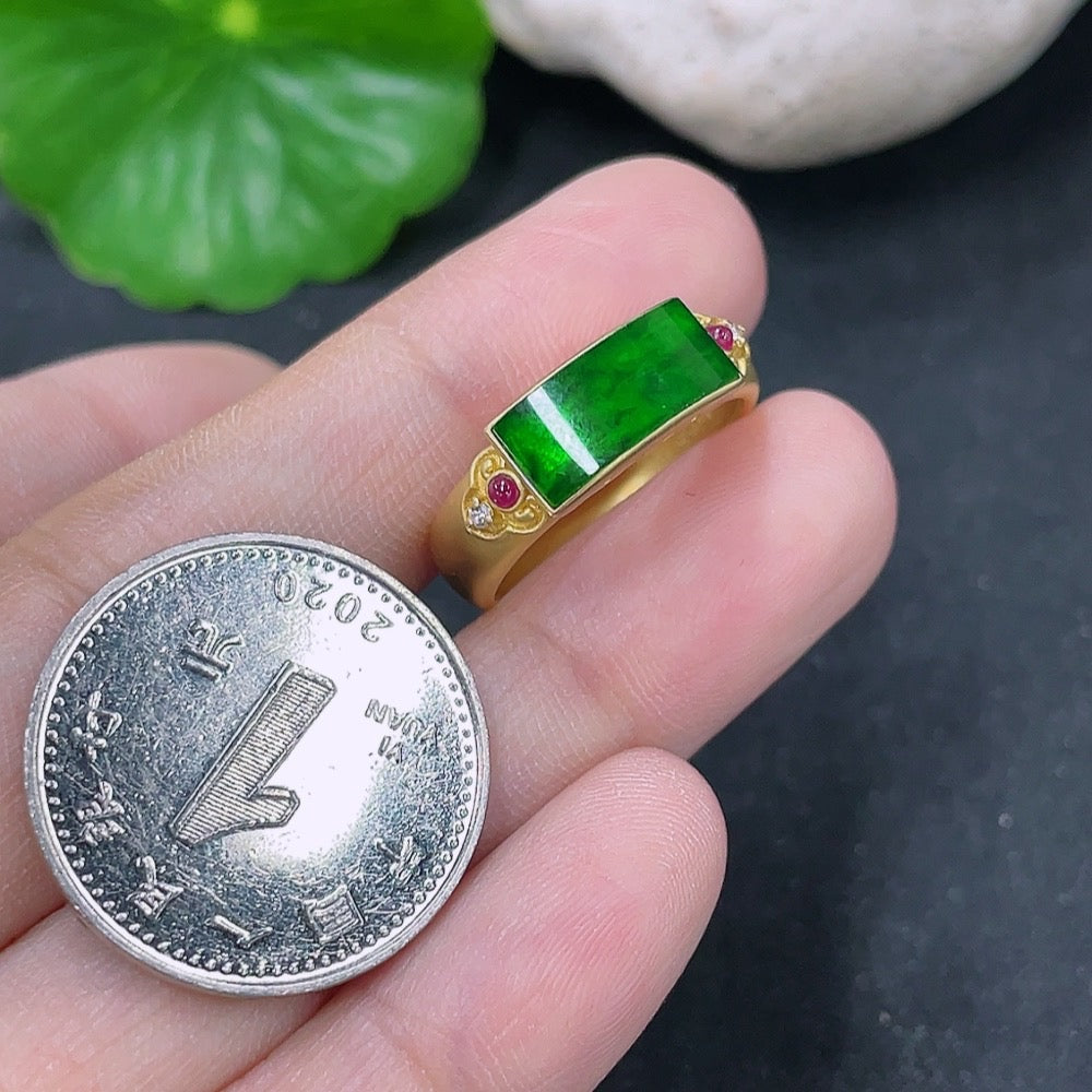 Jadeite Ring with 18k Gold and Diamond Accents, Contains Other Mineral Components