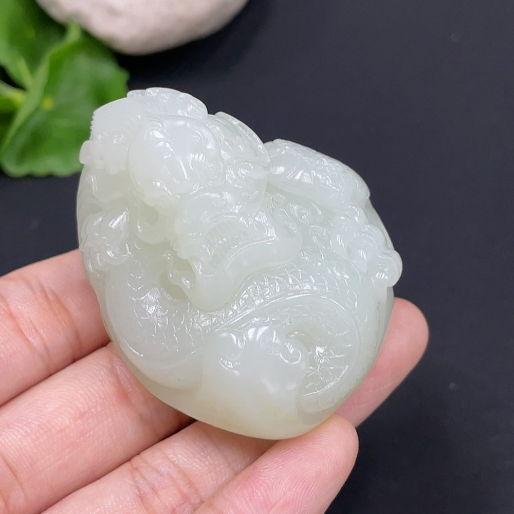 Hetian Jade Pendant - Dragon, Total Weight Approx. 91.4g, Collection Card