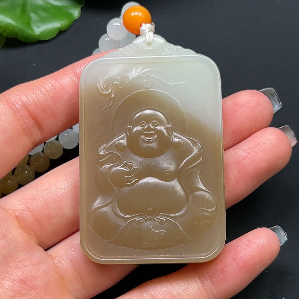 Hetian Jade Buddha Pendant with Non-Hetian Jade Beads
