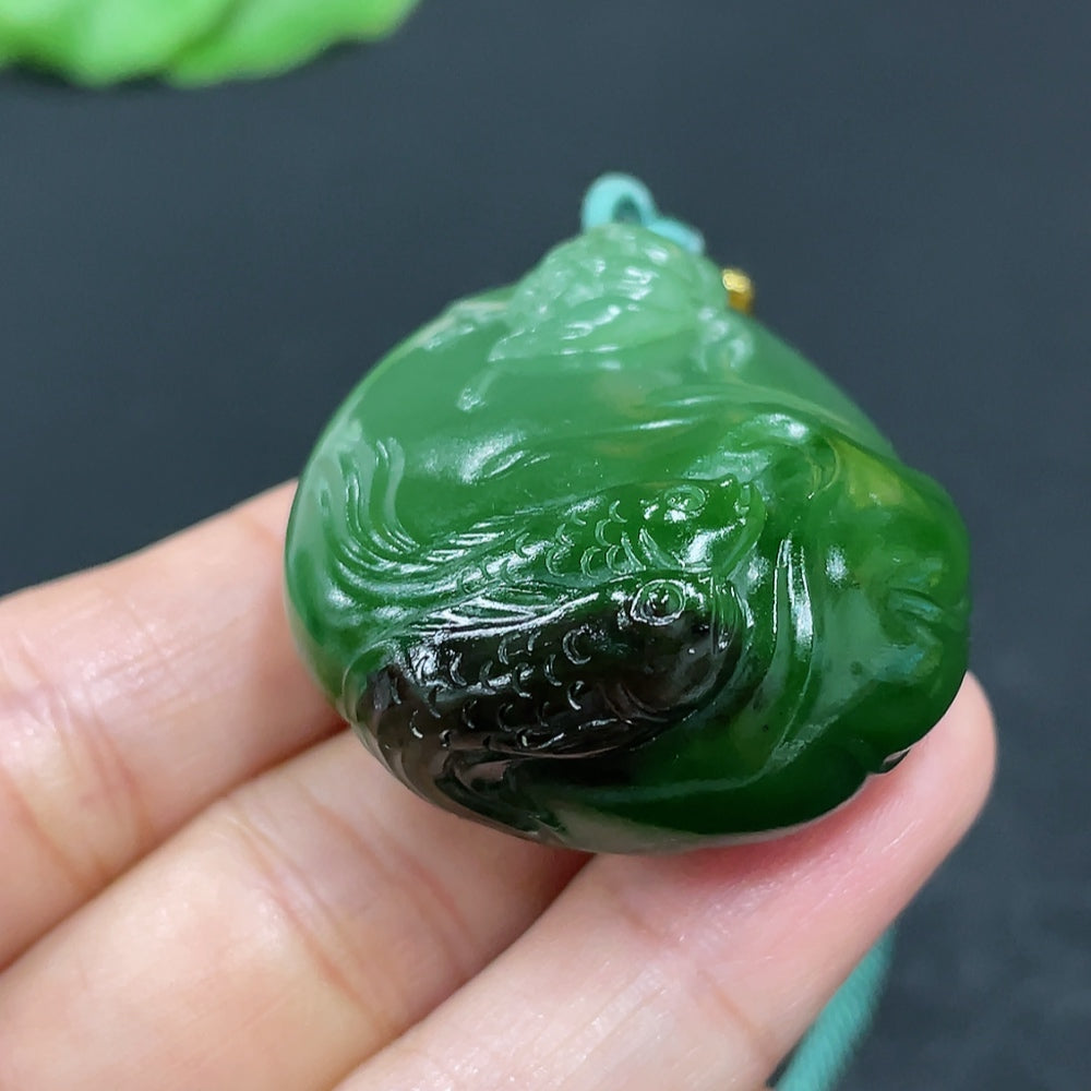 Hetian Jade Jasper Pendant Lotus Fish Non-Gold