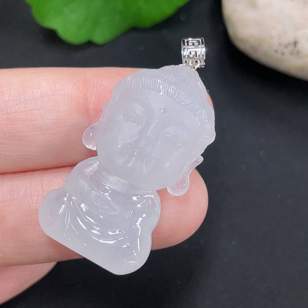 Huiliu Jadeite Guanyin pendant featuring detailed carving and vibrant green jade, displayed on a plain background.