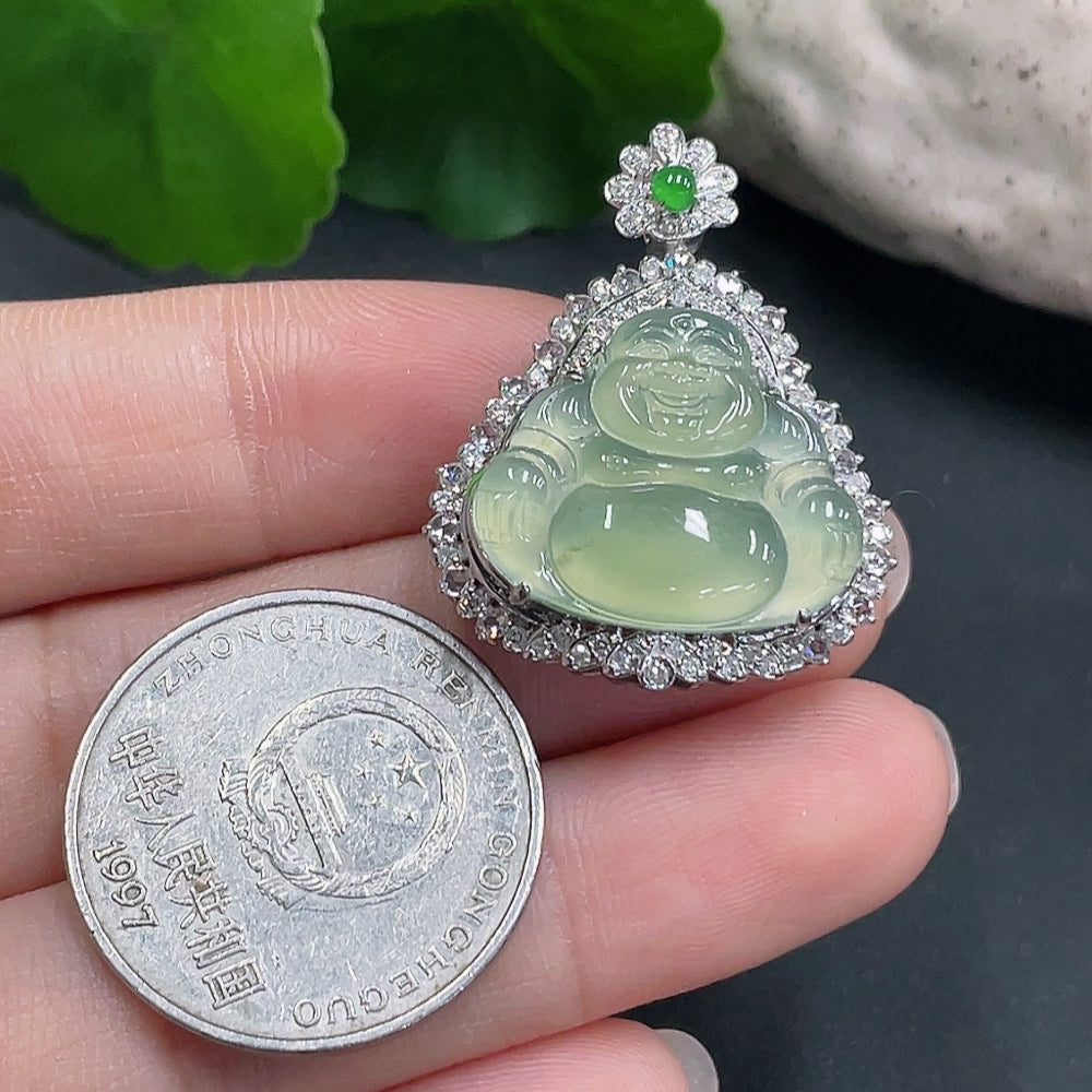 Jadeite inlaid Buddha pendant 18k total weight approx. 7.19g