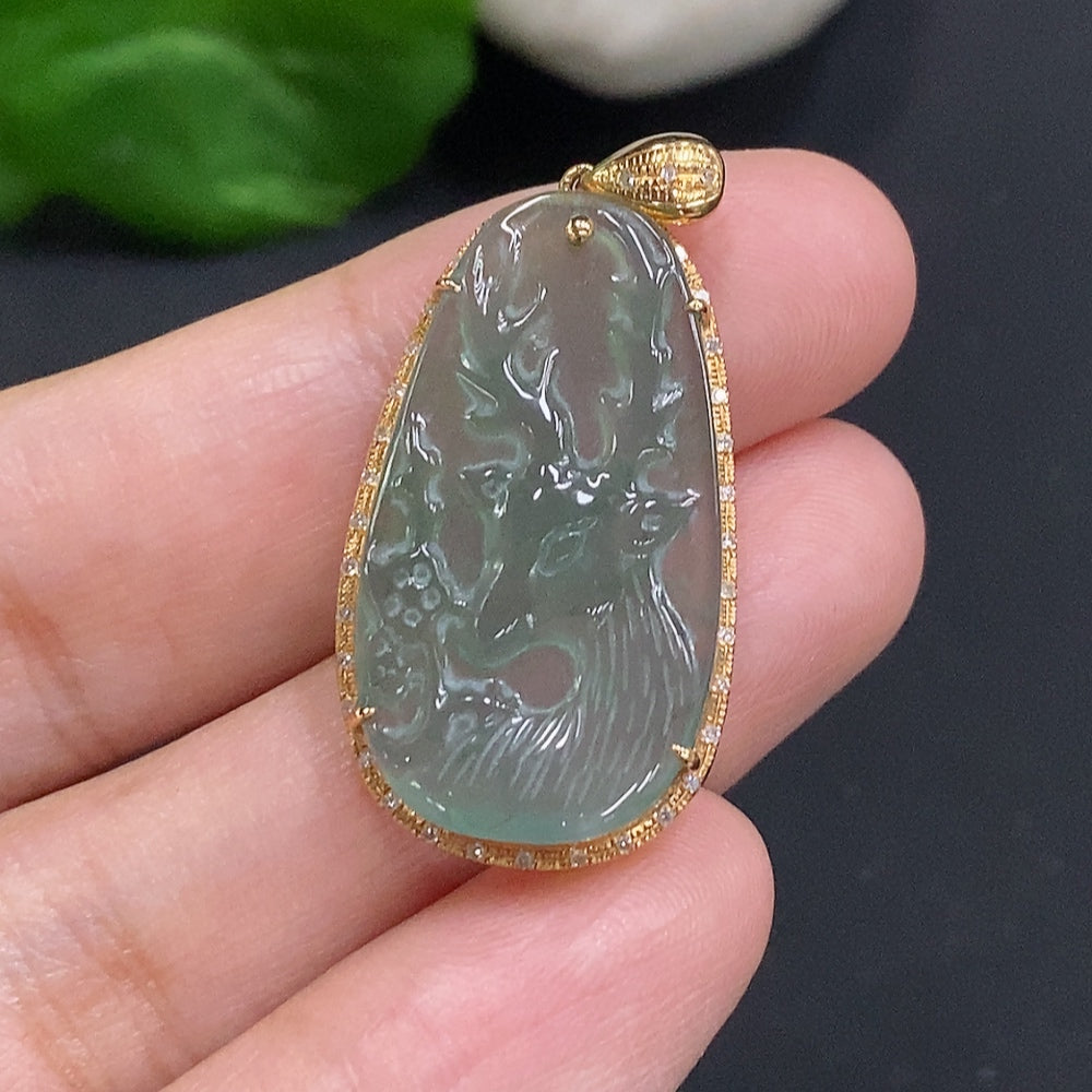 Jadeite Pendant with Setting . Accented with Diamonds | Huiliu Certified