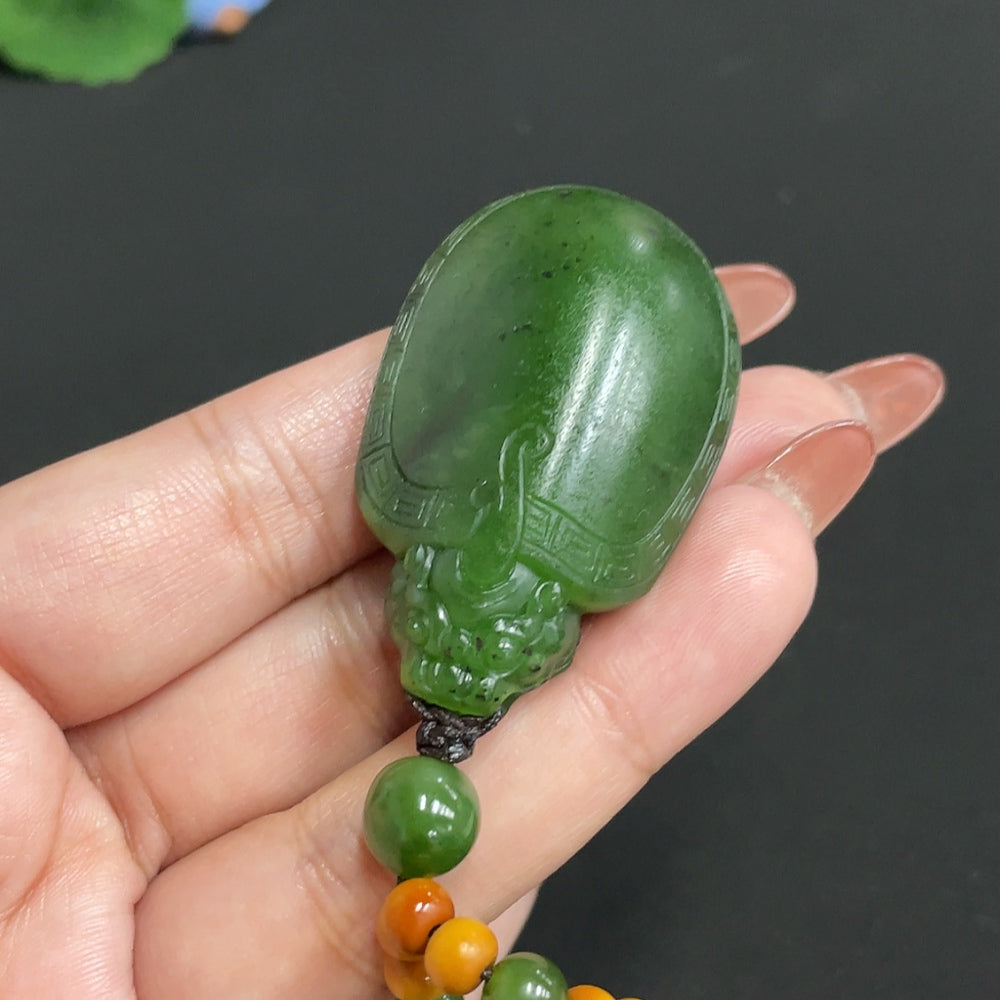 Hetian Jade Jasper pendant featuring a dragon turtle design from HUILIU HQ, with a total weight of 39.5g including chain.