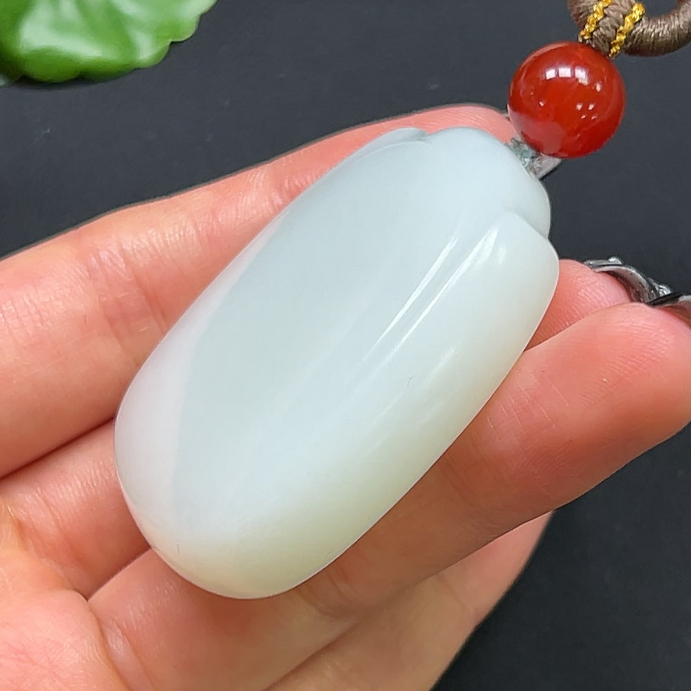 HKHQ Hetian Jade plain pendant on rope necklace, 61.16g, showcasing smooth, polished jade with simple elegant design