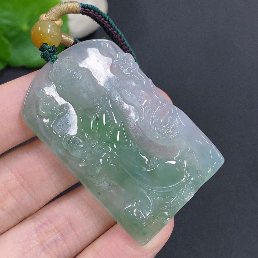 Jadeite Guanyin Pendant Total Weight Approx. 28.6g (Including Rope Weight)
