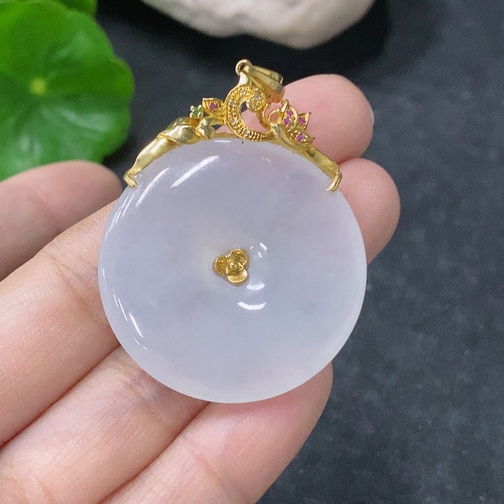 Jadeite Pendant Peace Knot with 18K Diamond Accent, Colorless, Total Weight Approx. 13g