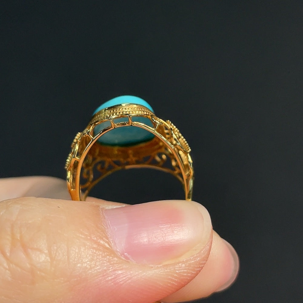 Turquoise Inlaid Ring 18k Gold Size 13 Total Weight Approx. 4.59g