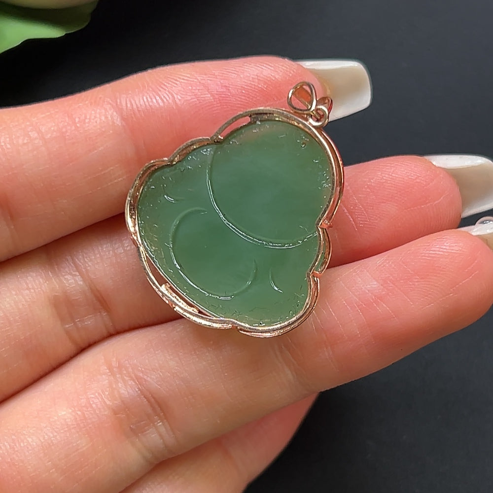 Hetian Jade Buddha Pendant with 18K Gold and Diamond Inlays