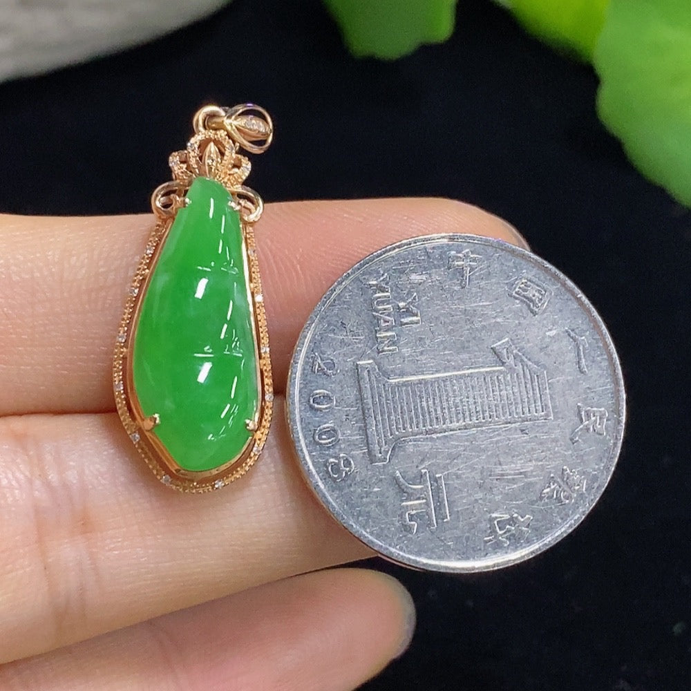 Jadeite Bean Pendant with 18K Gold and Diamond Accents