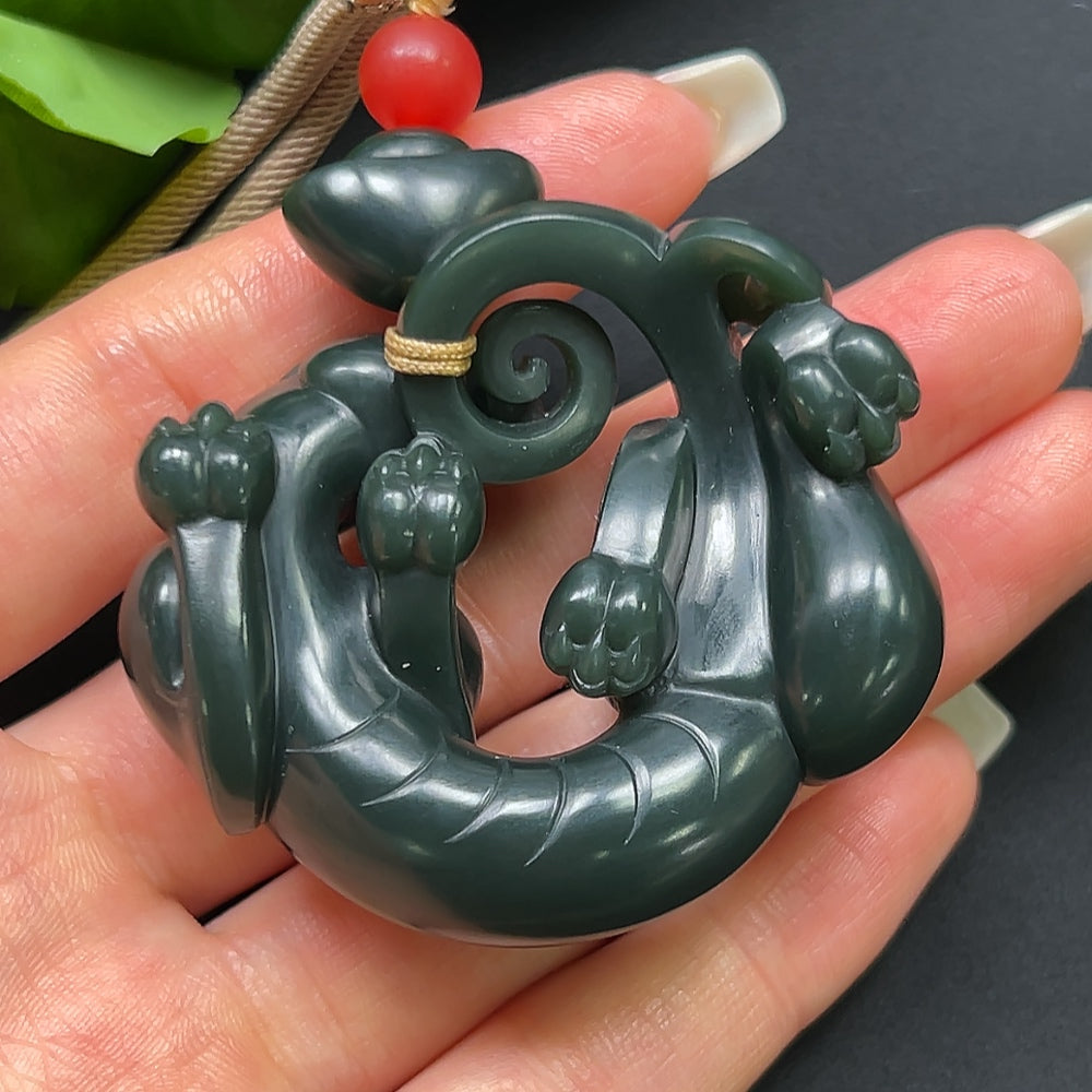 Hetian Jade Pi Xiu Pendant, Including Rope