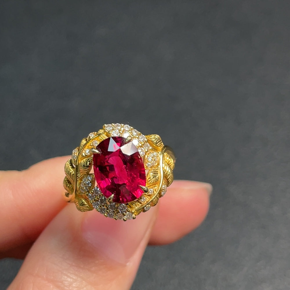Huiliu certified tourmaline gemstone ring with non-diamond content, gold 37% alloy, featuring vibrant colored stones and elegant design.