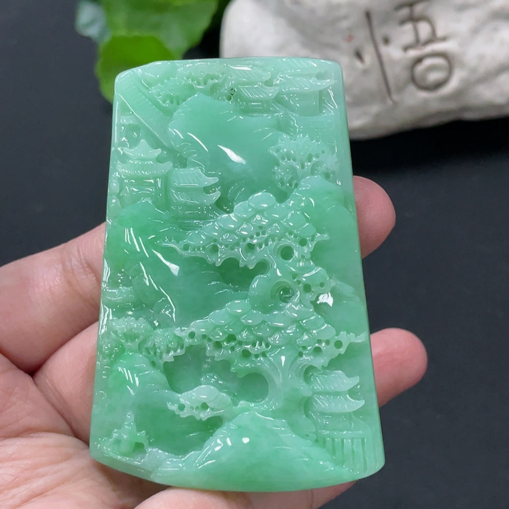 Jadeite landscape pendant, approximately | Huiliu Certified