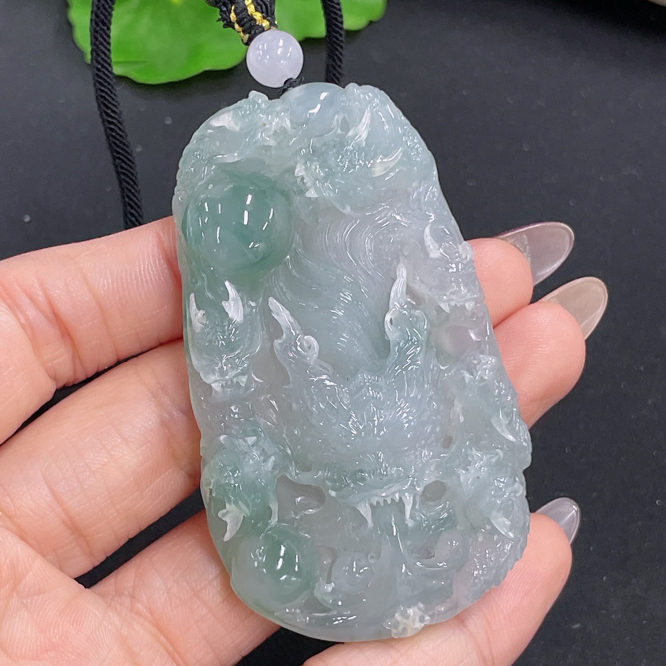 Jadeite Pendant Dragon Plaque with Non-Grade A Beads Including Cord Total Weight Approx. 56.24g