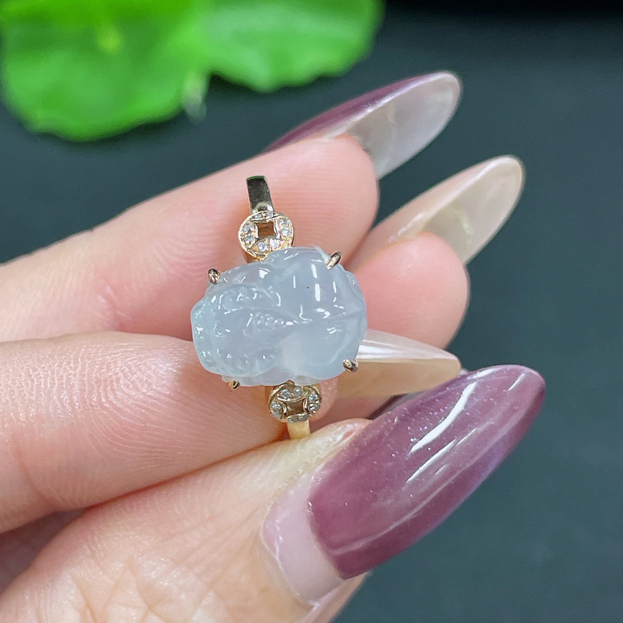 Jadeite Ring 18k Gold Inlaid Total Weight Approx. 3.05g Size 15